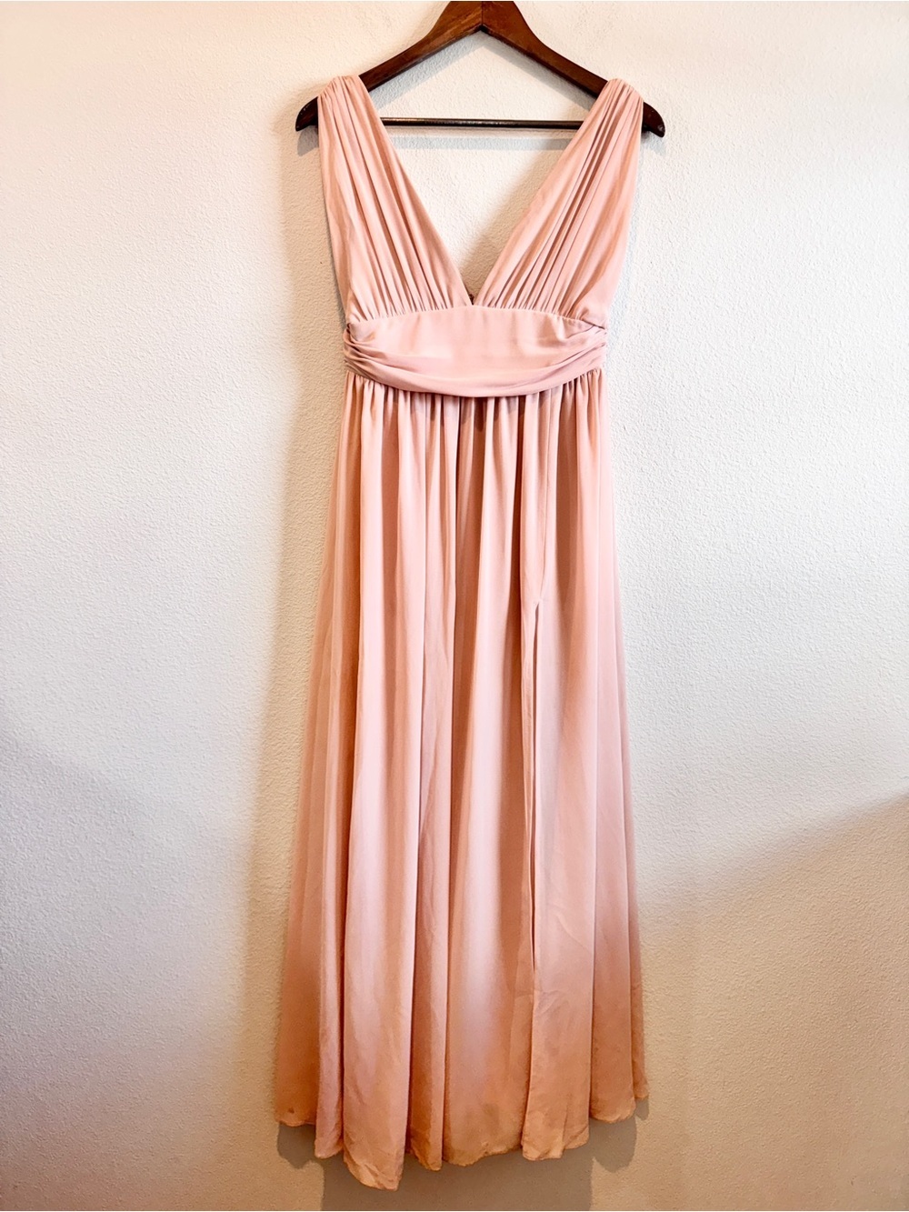 Lulus Romantic Balletcore Blush Pink Maxi Dress Grecian Bridesmaid Formal M D84